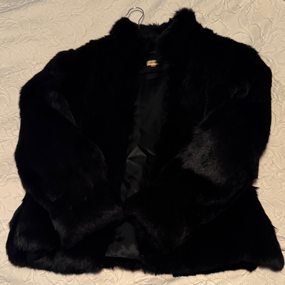 Vintage Black real dyed rabbit Fur Jacket